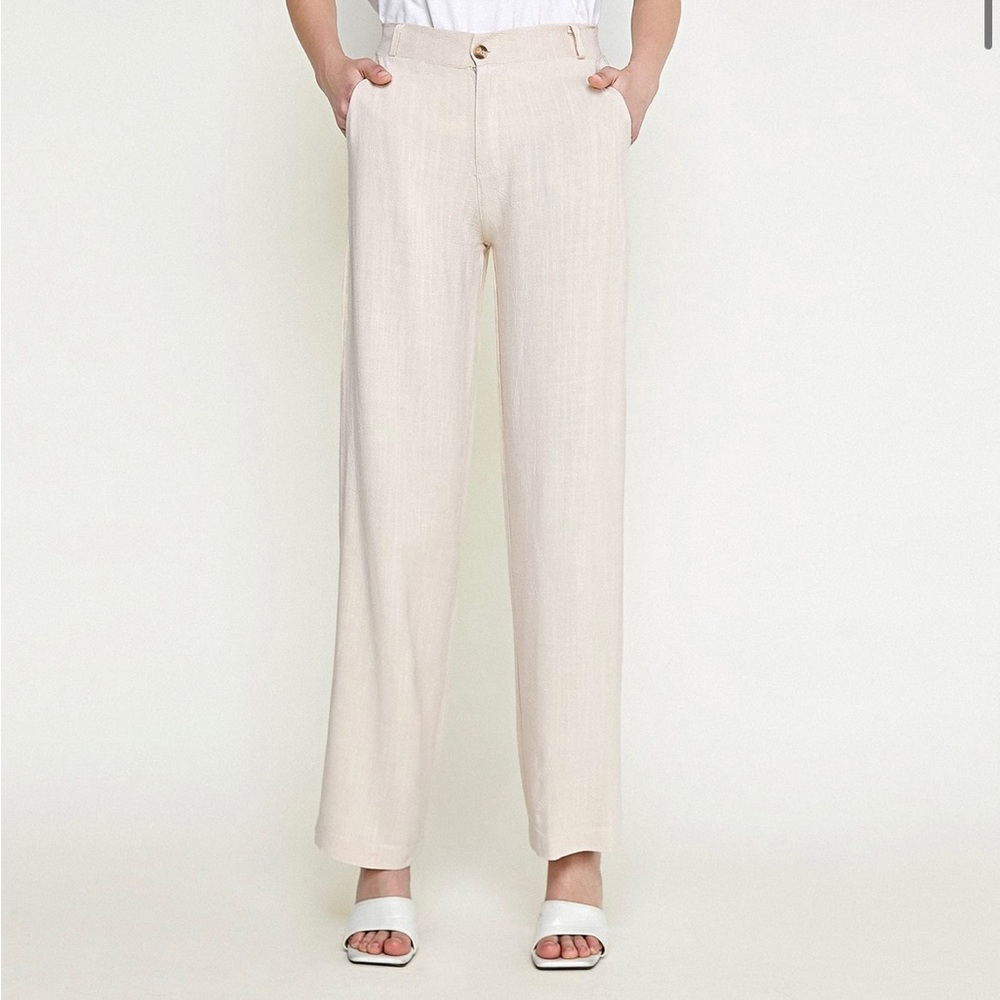 Antique White Linen & Cotton Blend Wide Leg